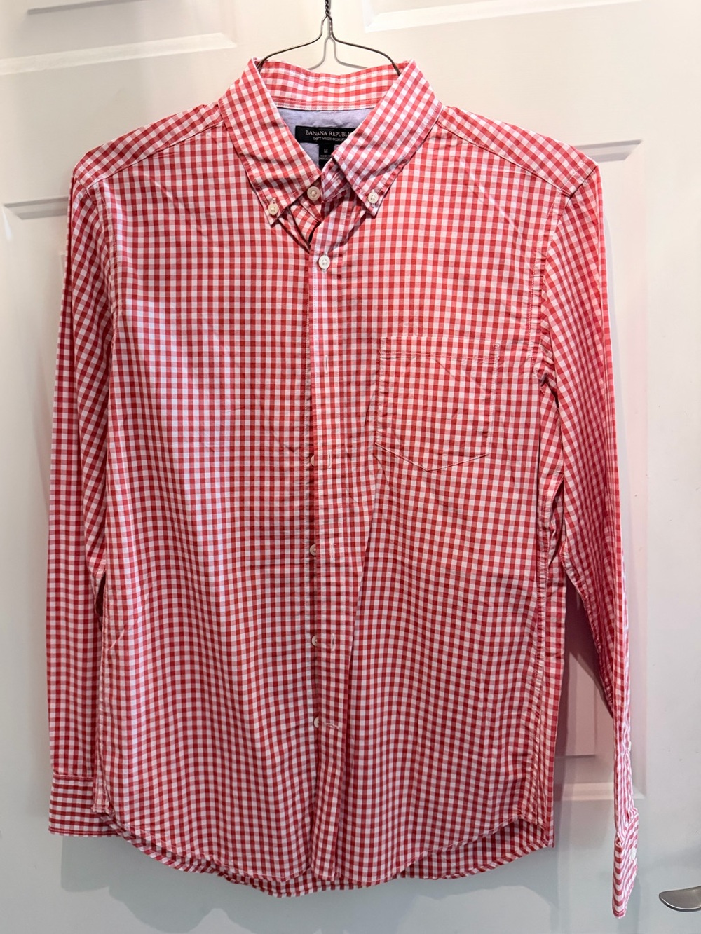 Banana Republic Men’s Red and White Gingham Button-Down Shirt